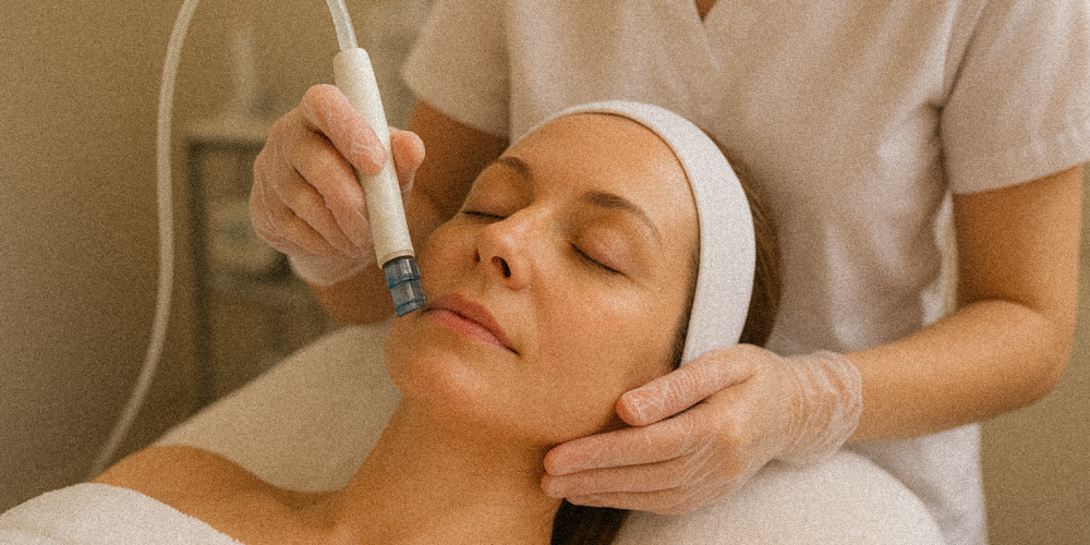 femme en train de se faire un soin visage femme dans un institut qui fait un soin hydrafacial